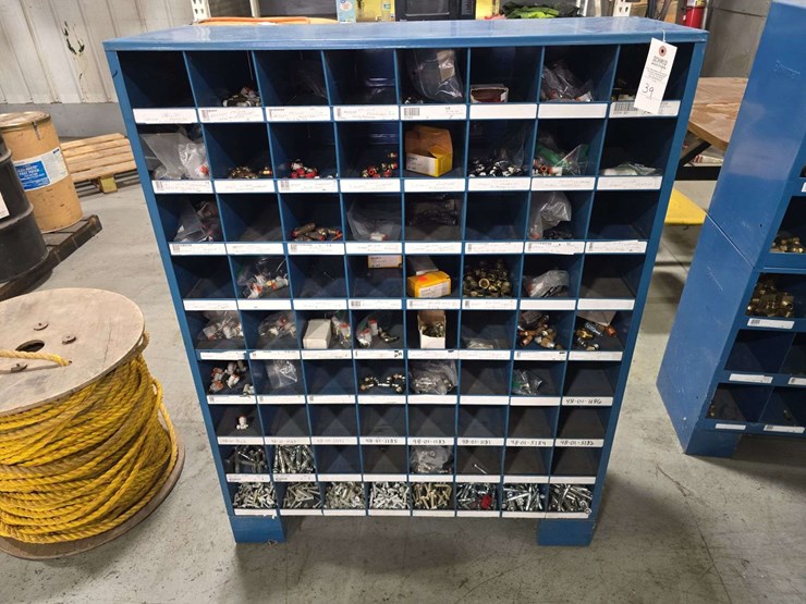large-organizer-full-of-hardware,-35''-x-46''-tall,-72-slots,-air-fittings,-concrete-anchors,-brass-fittings-image-2