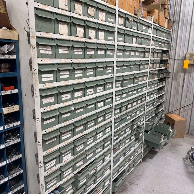 Large hardware organizer full of hardware, Sizes: 1/4" to 1-1/2", nuts, bolts, washers all kinds of sizes, 9ft W x 7ft T