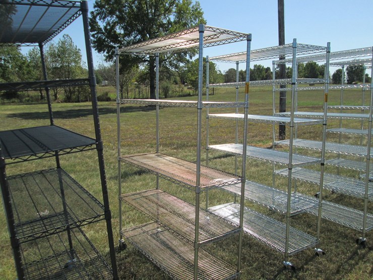 #50145-•-unused-4'-wide-x-18"-deep-x-76"-tall-silver-metal-rolling-shelf---5-high-inv#50145-image-1