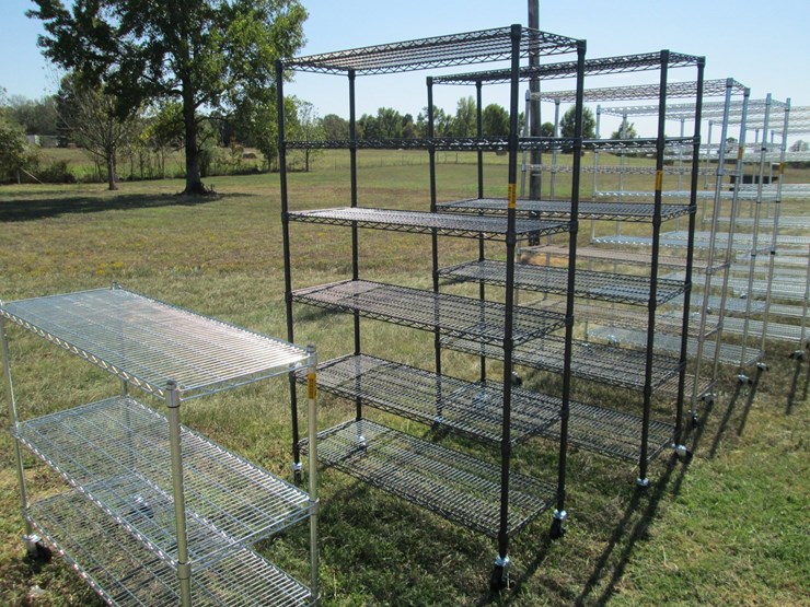 #50139-•-unused-4'-wide-x-18"-deep-x-76"-tall-black-metal-rolling-shelf---6-high-inv#50139-image-1