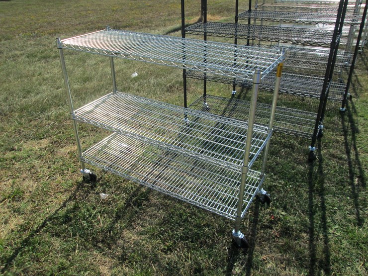 #50146-•-unused-4'-wide-x-18"-deep-x-40"-tall-silver-metal-rolling-shelf---3-high-inv#50146-image-1