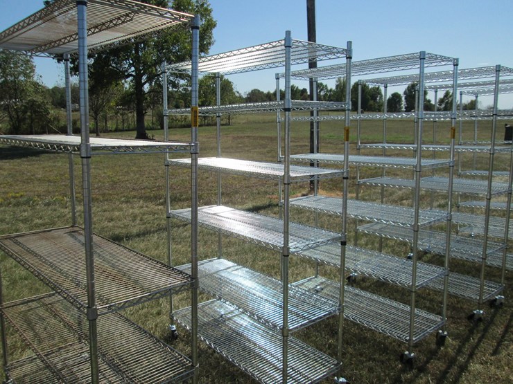 #50144-•-unused-4'-wide-x-18"-deep-x-76"-tall-silver-metal-rolling-shelf---6-high-inv#50144-image-1