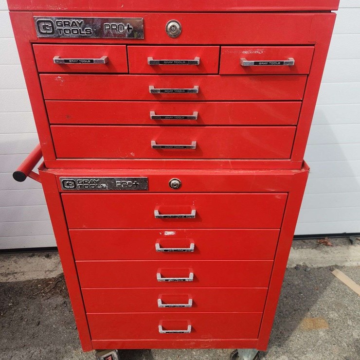 Gray Tools Rolling Toolbox (Top & Bottom) (Drawers Locked with No Key)