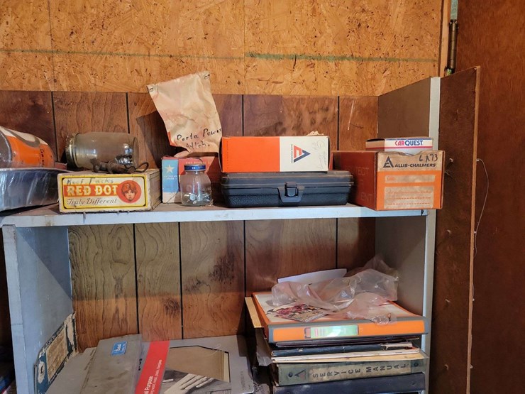 shop-contents-lot-with-metal-workbench,-hand-tools,-automotive-parts,-hardware,-and-signage-image-3