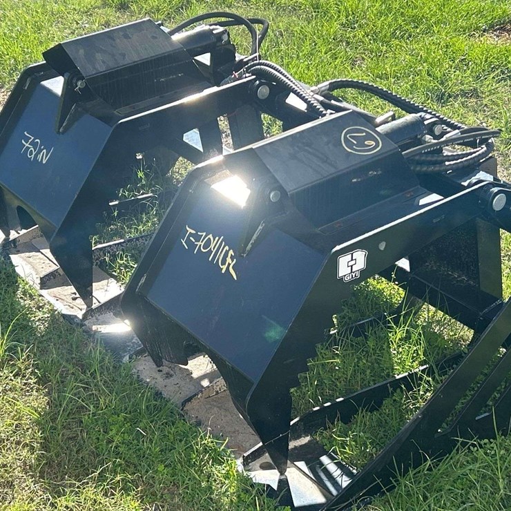 2025 72in Dual Cylinder Hydraulic Grapple Rake Skid Steer Attachment