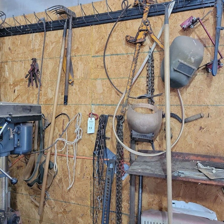 Assorted Workshop Tools, Rakes, Jack, and Welding Equipment Lot