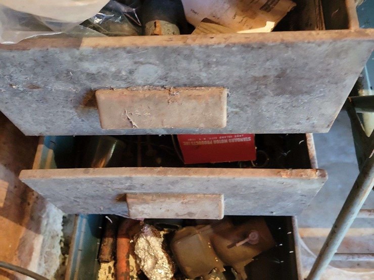 shop-contents-lot-with-metal-workbench,-hand-tools,-automotive-parts,-hardware,-and-signage-image-7