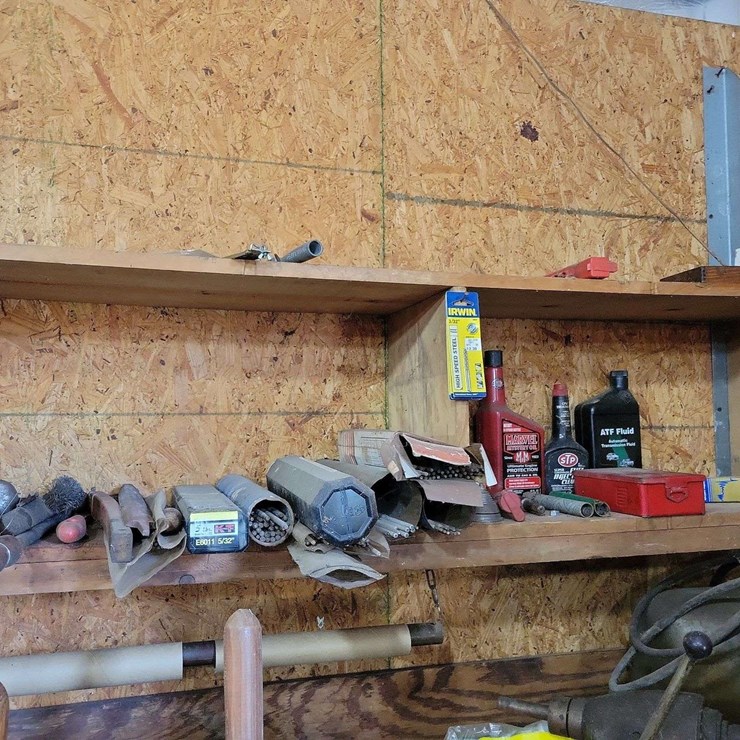 Assorted Shop Supplies, Fluids, Welding Rods, and Hand Tools Lot
