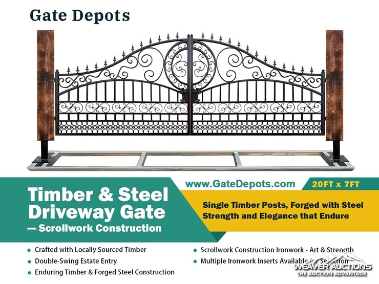 2026-8-ft.-x-20-ft.-(incl-posts)-timber-&-steel-decorative-entry-gate-unused-image-1