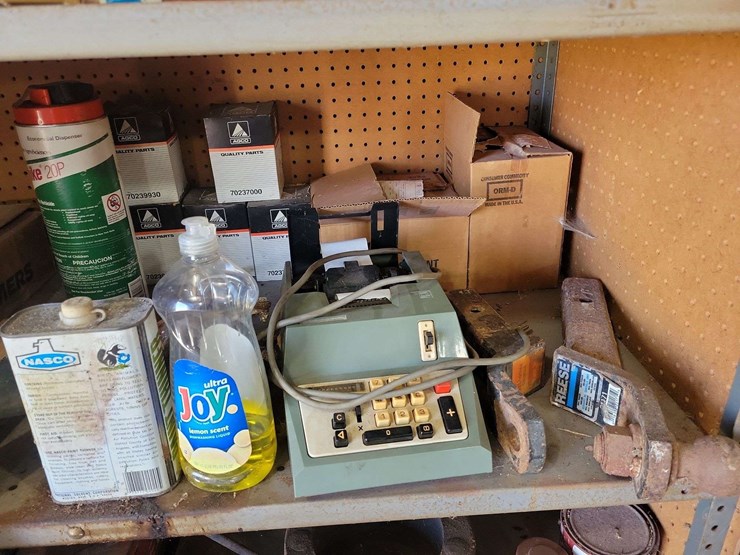 shop-shelf-contents-including-curtis-small-parts-cabinet,-calculator,-hardware,-and-miscellaneous-tools-image-3