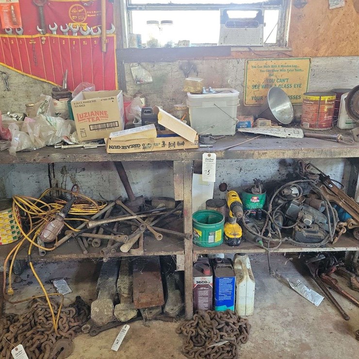 Assorted Shop Tools and Workbench Contents