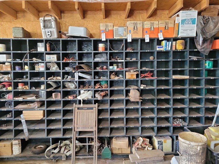 large-wooden-workshop-parts-storage-cubby-unit-with-assorted-hardware-and-supplies-image-1