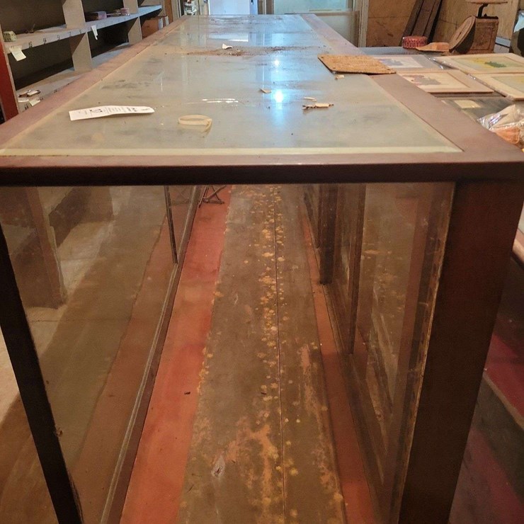 Large Wooden Store Display Counter with Glass Panels