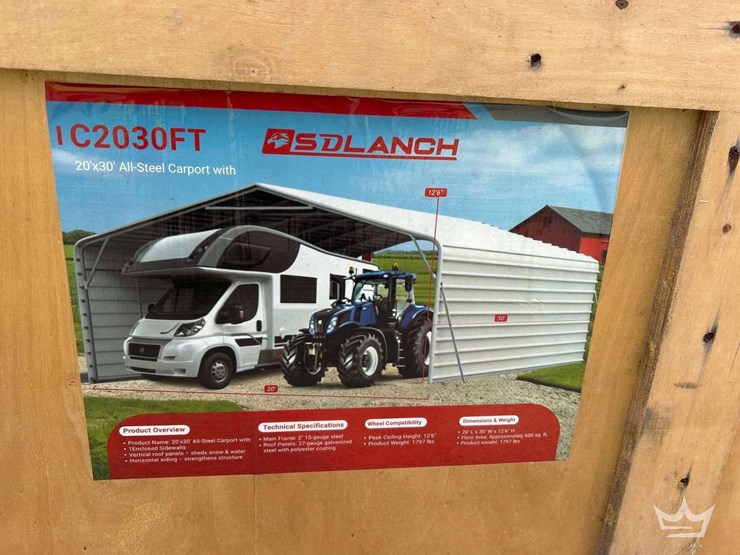 2026-sdlanch-20ft-x-30ft-steel-carport-w/-enclosed-sidewalls-image-3