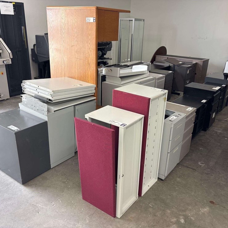 Office Furniture (10+ Cabinets, 2 Desks, 2 Tables, and Lectern.