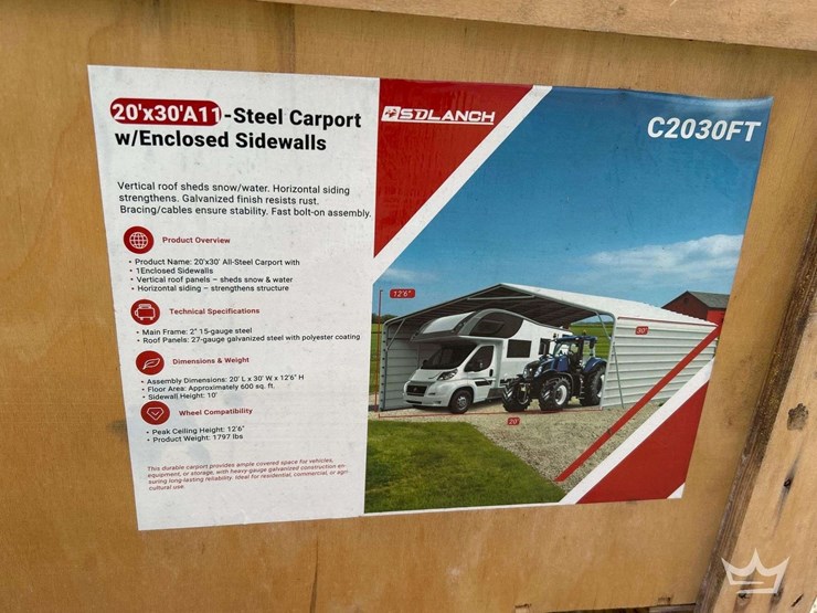 2026-sdlanch-20ft-x-30ft-steel-carport-w/-enclosed-sidewalls-image-4