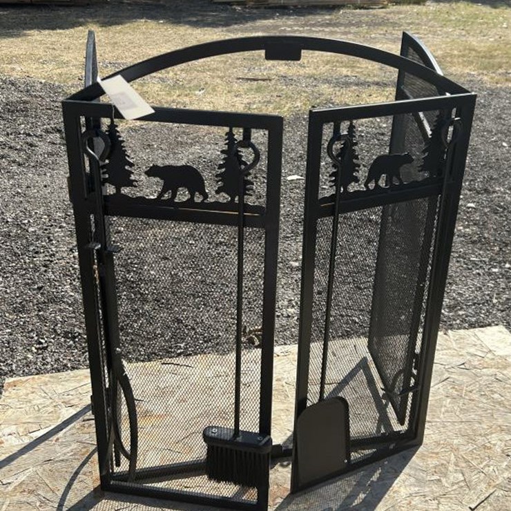 #107 • Metal Folding Fireplace Screen w/ Chimney