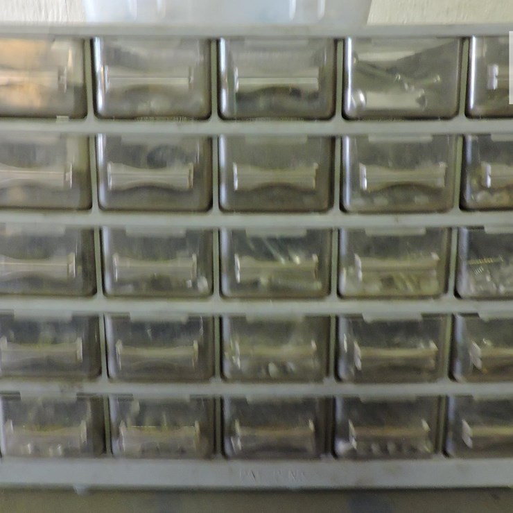 POLY PARTS STORAGE CONTAINER W/CONTENTS