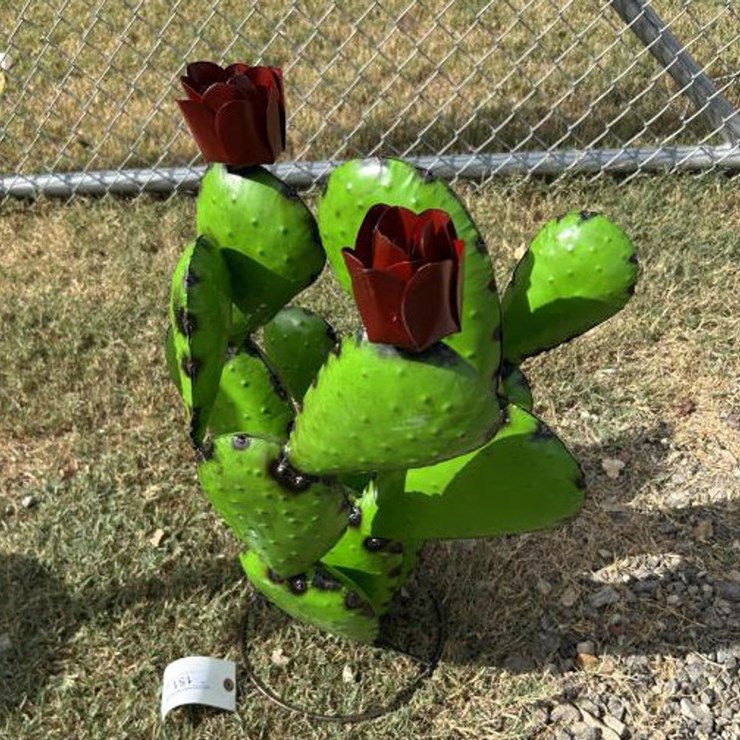 #151 • Metal Art - Medium Cactus w/Red Flowers