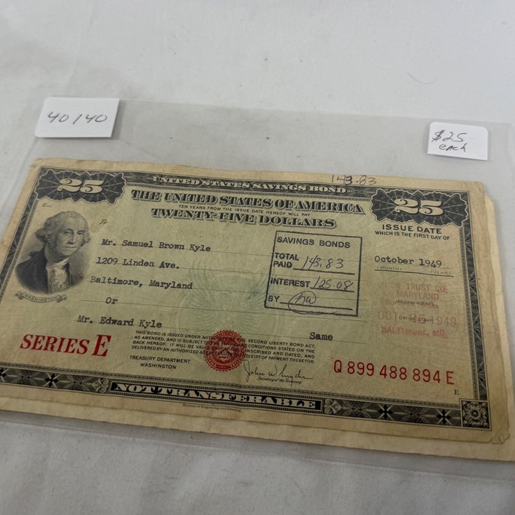 #40140 • (2) TWENTY FIVE DOLLAR SAVINGS BOND