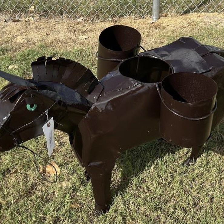 #178 • Metal Art - Donkey w/3 Flower Pot Holders