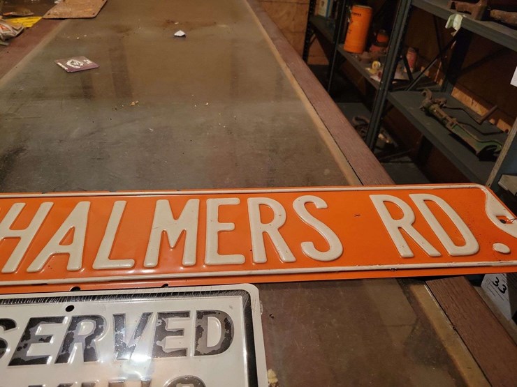 two-allis-chalmers-metal-signs:-reserved-parking-equipment-and-allis-chalmers-rd-street-sign-image-4