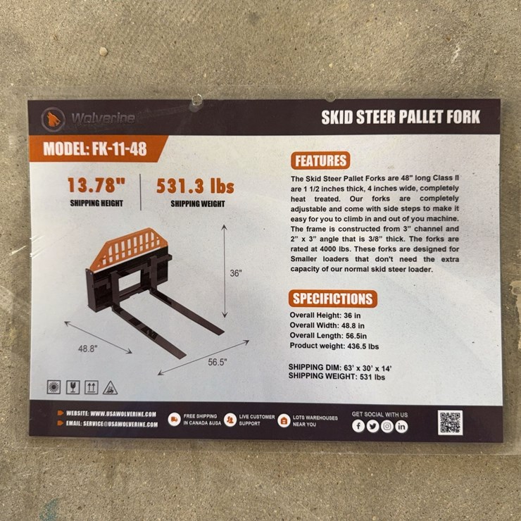 2026 Unused Skid Steer Pallet Fork ... you are bidding on two forks, one black and orange frame and bolts