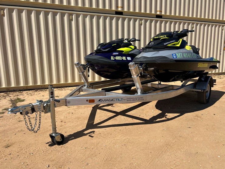 2019-sea-doo-gtr-x-230-&-2021-sea-doo-rxt-x-300-w/-2026-magic-tilt-dual-pwc-trailer-image-1
