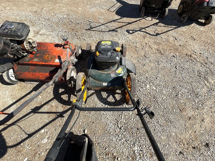 #1845-•-craftsman-gas-powered-push-mower-and-husqvarna-walk-behind-leaf-thatcher-for-parts-only-image-11