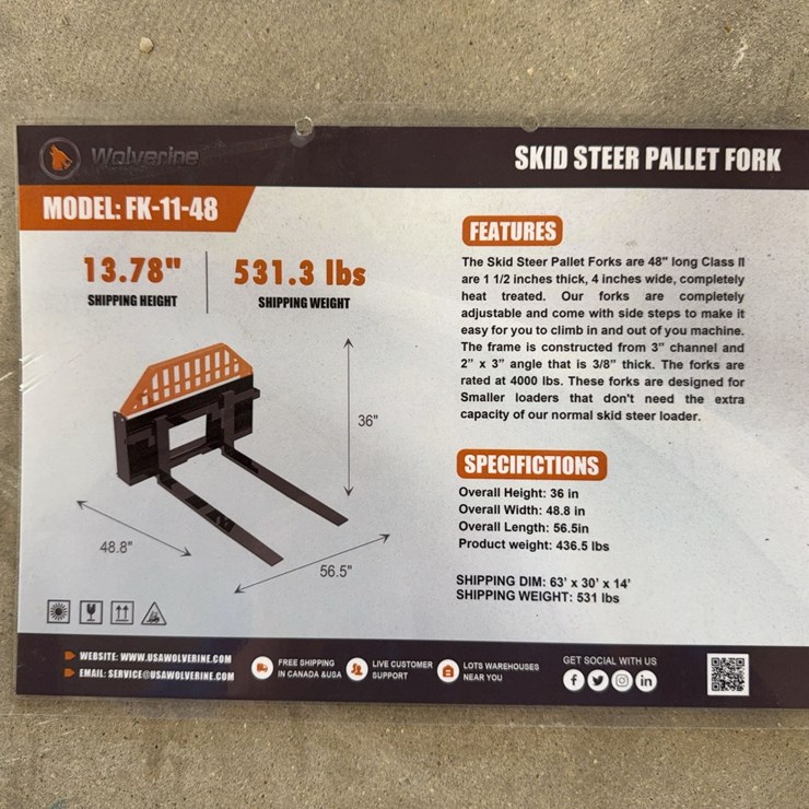 2026 Unused Skid Steer Pallet Fork ... you are bidding on two forks, one black and orange frame and bolts