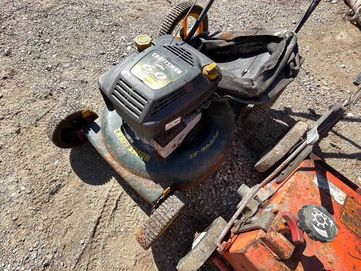 #1845-•-craftsman-gas-powered-push-mower-and-husqvarna-walk-behind-leaf-thatcher-for-parts-only-image-9