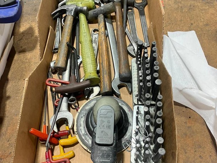 assorted-hand-tools,-wrenches,-hammers,-punches,-pneumatic-disc-sander-image-1