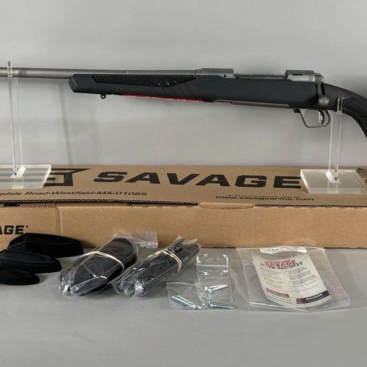 Savage Arms 110 7mm Rem Mag Bolt Action Rifle SN# P806954, Left Handed, Butt Stock Extenders, Cheek Rest Adaptors, Manual, In Original Box