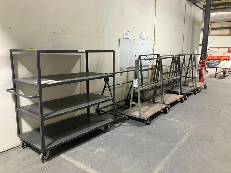 (8)-a-frame-material-handling-carts,-(1)-4-shelf-30'-x-60"-steel-cart-image-1