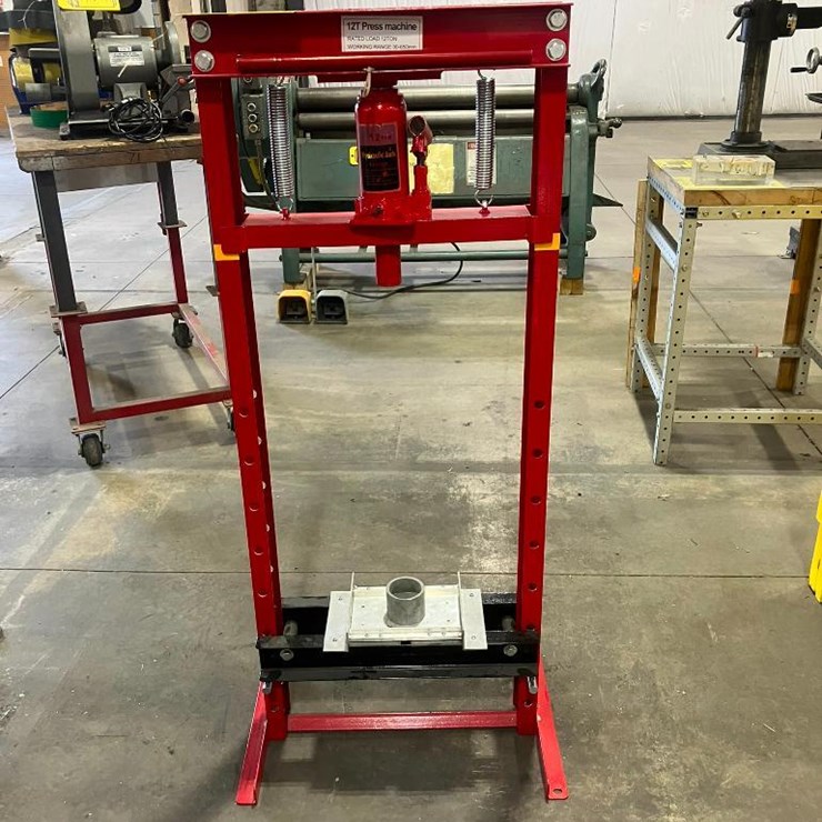 12-TON H-FRAME PRESS, ADJUSTABLE RAIL BETWEEN 18" UPRIGHTS