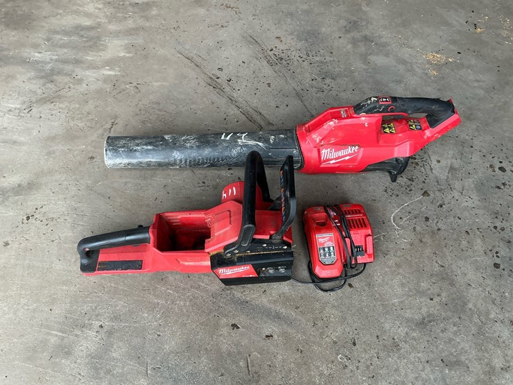 #114-•-milwaukee-m18-fuel-blower,-chainsaw-powerhead,-and-rapid-charger-image-1