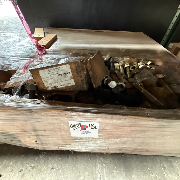 CRATE W/ (500+) UNUSED MOSTLY 1-5/8” x 8”L STUDS & NUTS