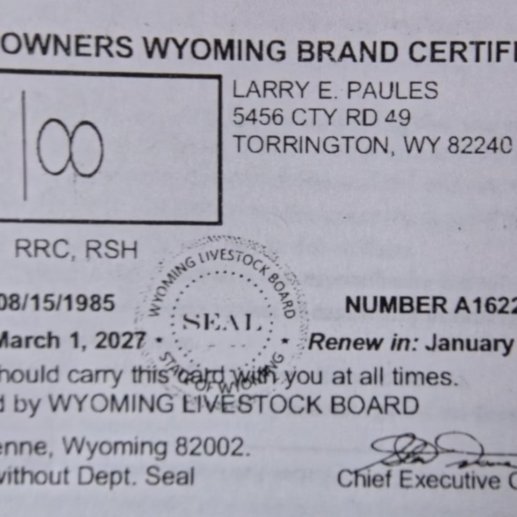 #1042 • SELLING WYOMING CATTLE / HORSE BRAND