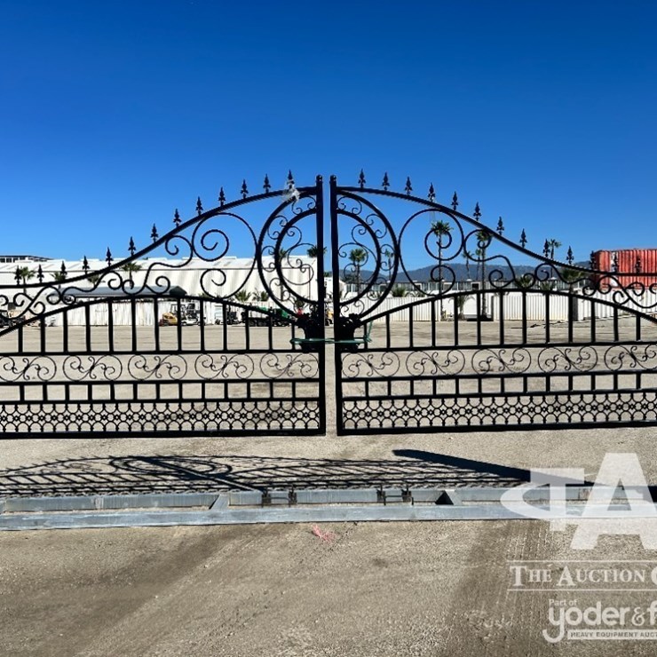 2026 EARTHYGROUNDS EG-10S-SC 20FT DOUBLE-SWING WROUGHT IRON DRIVEWAY GATE W/TIMBER POSTS, Scrollwork Construction Design.