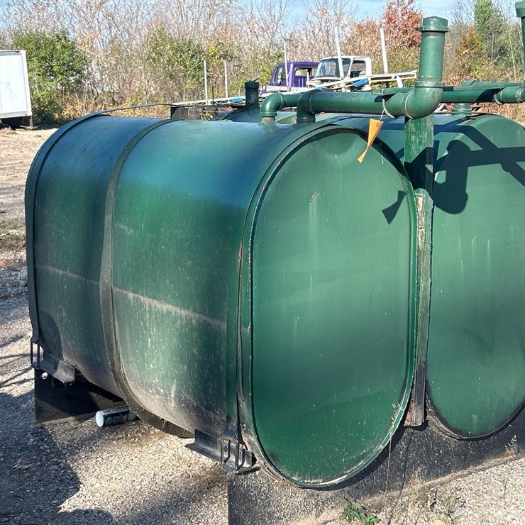 #6939 • Green Steel Waste Oil Storage Tanks with Skid Base
