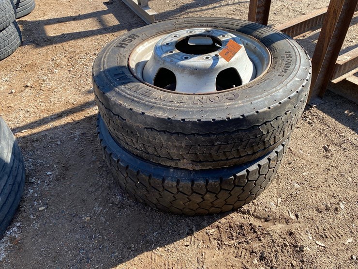 #6964-•-(2)-225/70r19.5-commercial-truck-tires-on-steel-wheels-image-1