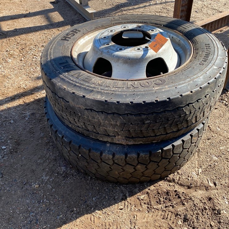 #6964 • (2) 225/70R19.5 Commercial Truck Tires On Steel Wheels