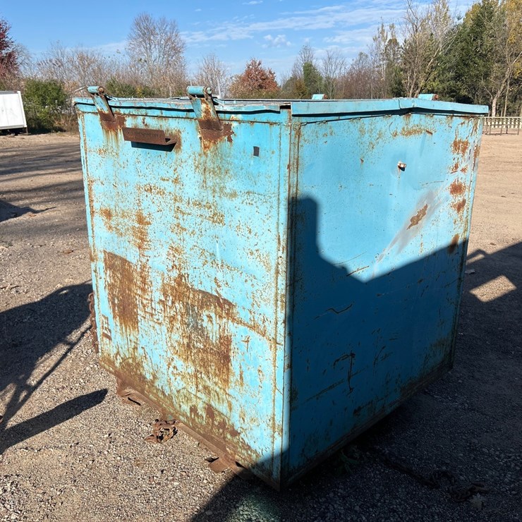 #6938 • Blue Steel Scrap Bin with Hinged Lid