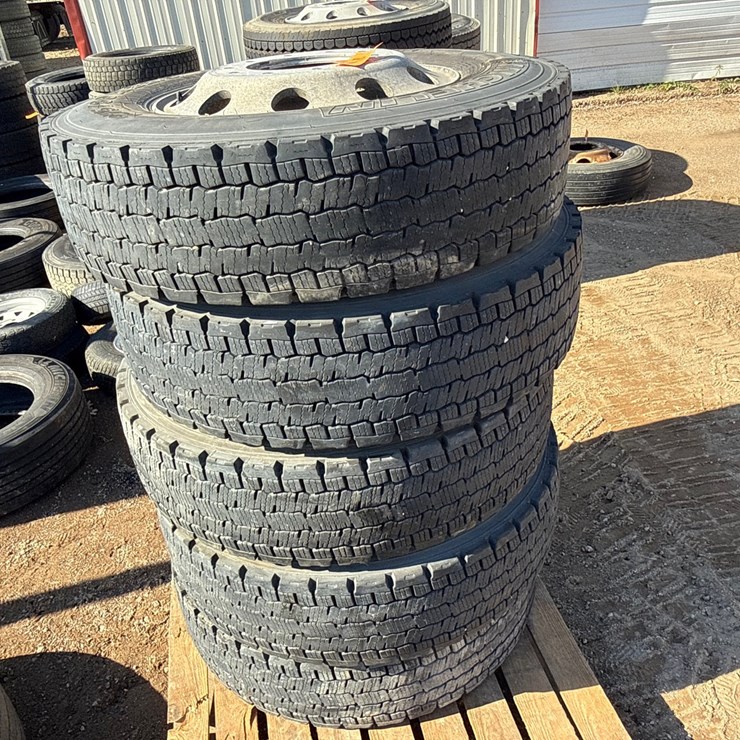 #6982 • (5) Commercial Truck Tires with Aluminum Rims