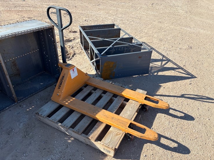 5500lbs-pallet-jack-&-(2)-metal-shelving-units-image-2
