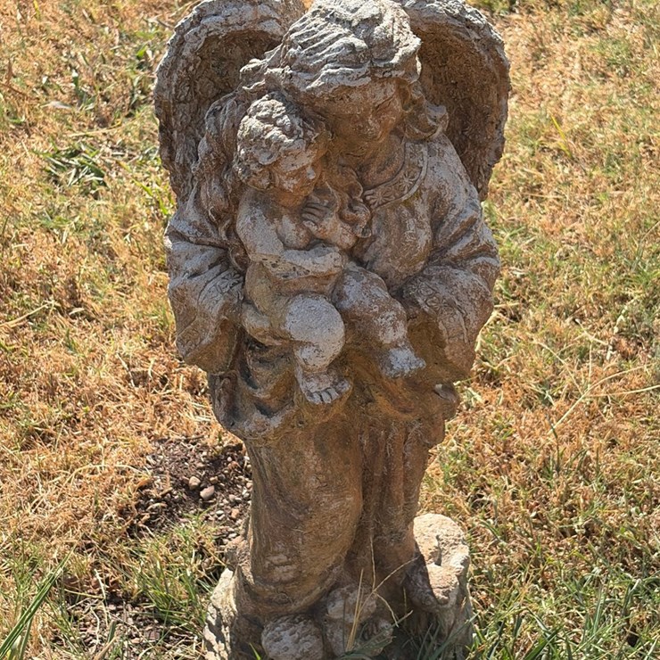 #25 • Concrete Angel with baby statue 26”
