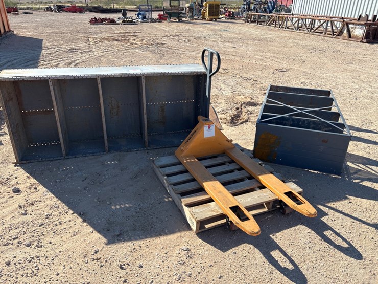 5500lbs-pallet-jack-&-(2)-metal-shelving-units-image-1