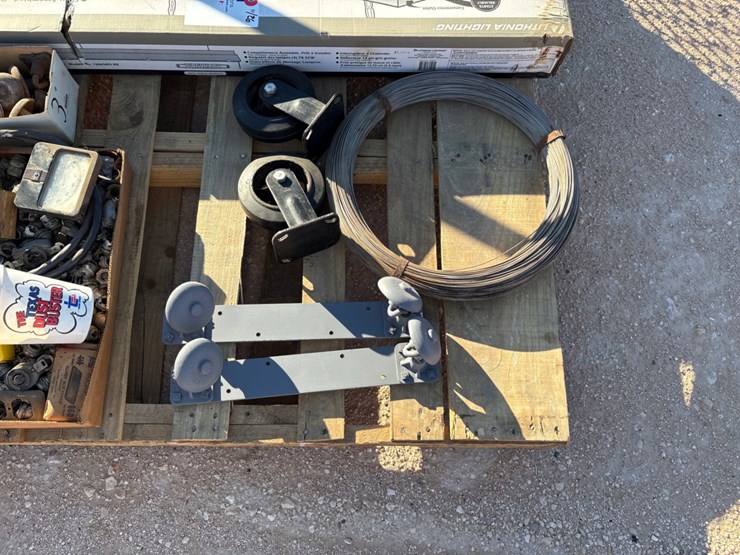 pallet-w/-dolly-&-castor-wheels,-electric-fittings,-wire,-unused-120v-plug-in-fluorescent-lighting-image-3